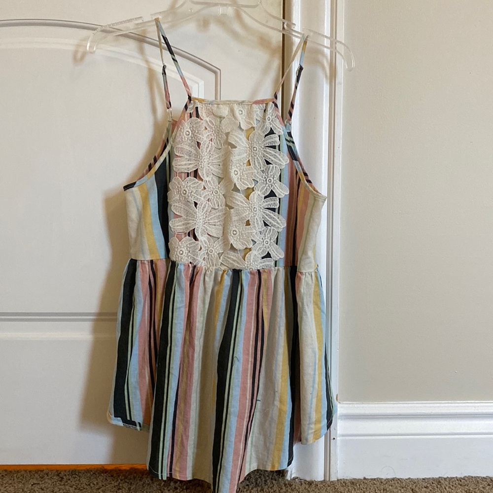 colorful striped blouse with white floral print